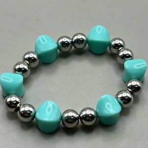 Holiday Sparkle Silver Tone & Turquoise Stretch Bracelet-Cute Little Girl Gift